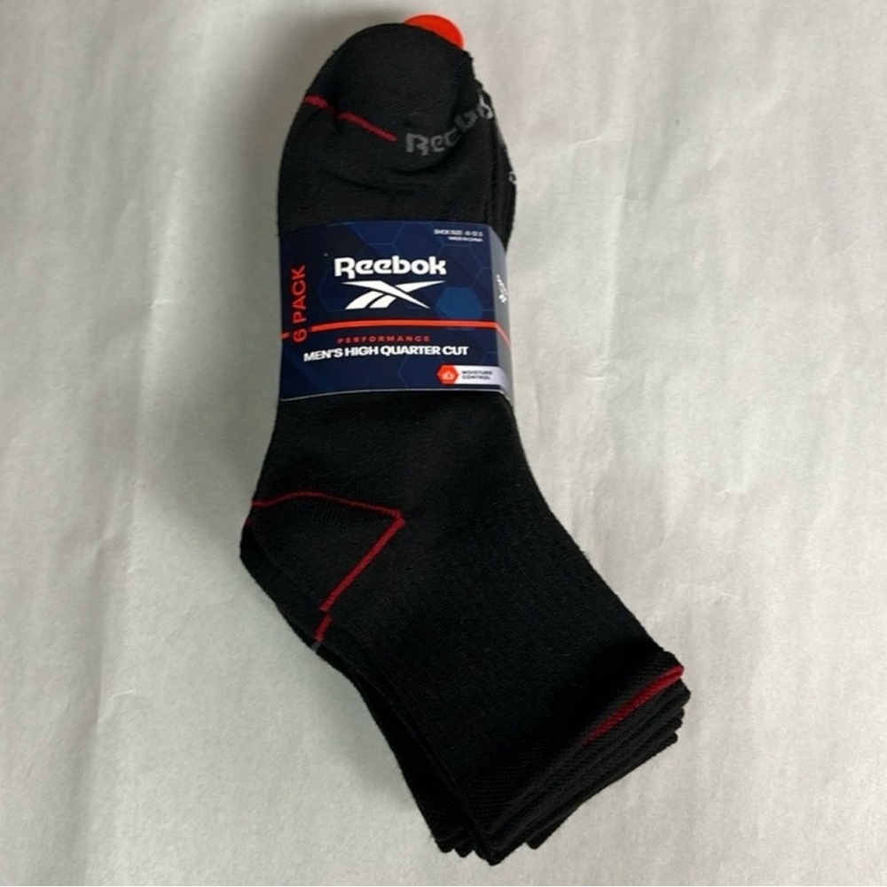 New Reebok Socks Men’s 6 Pair Black High Quarter Cut Socks Activewear Casual